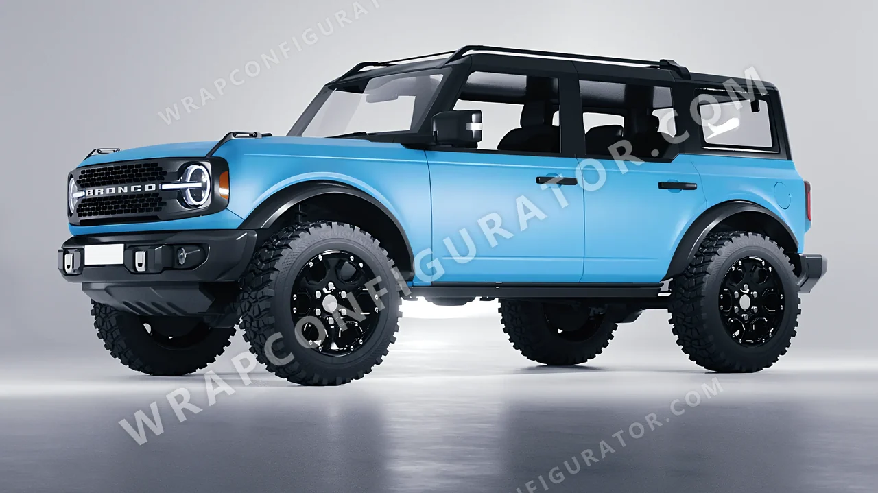 Blue Ford Bronco 2024 wrapped in 3M Matte Riviera Blue M67