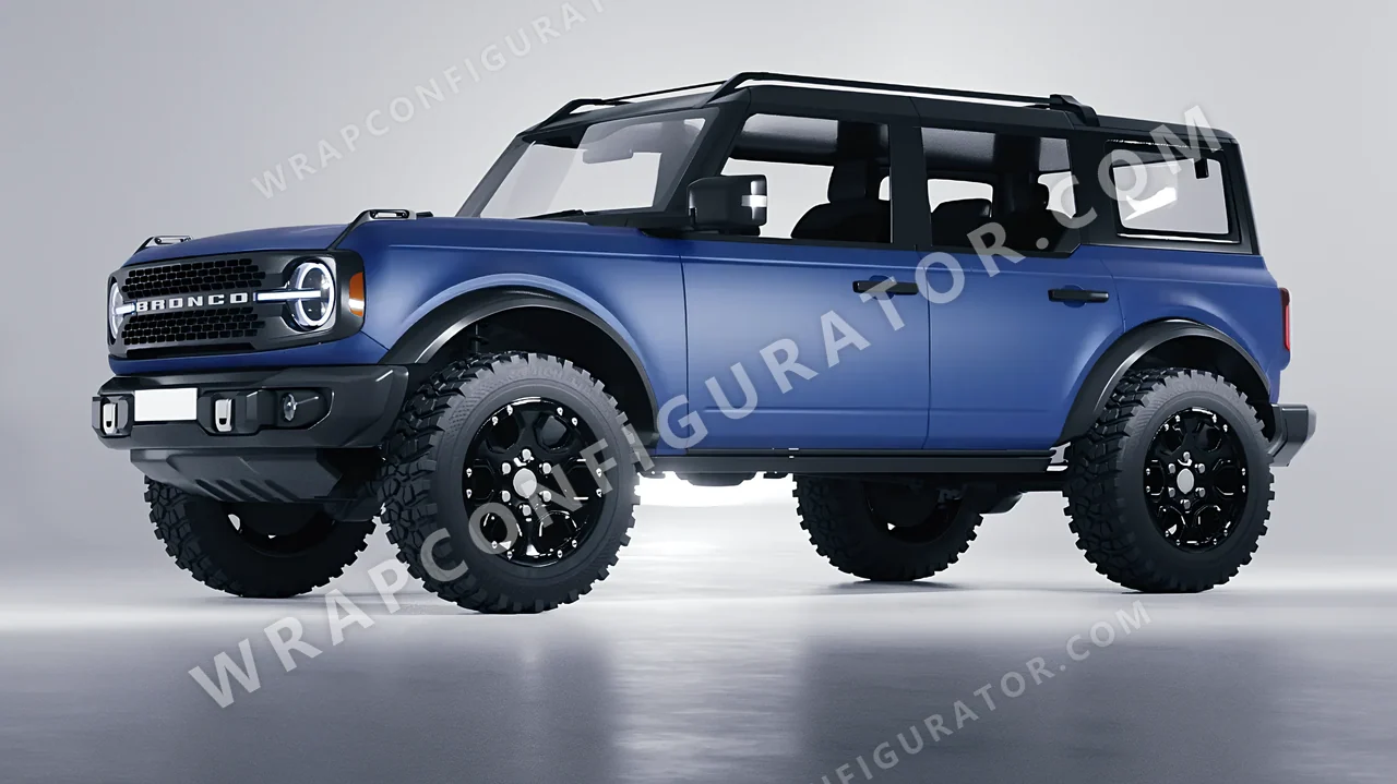 Blue Ford Bronco 2024 wrapped in 3M Matte Slate Blue Metallic M217