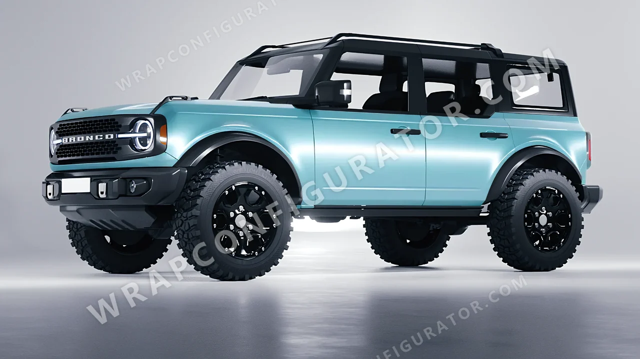 Blue Ford Bronco 2024 wrapped in 3M Satin Key West S57