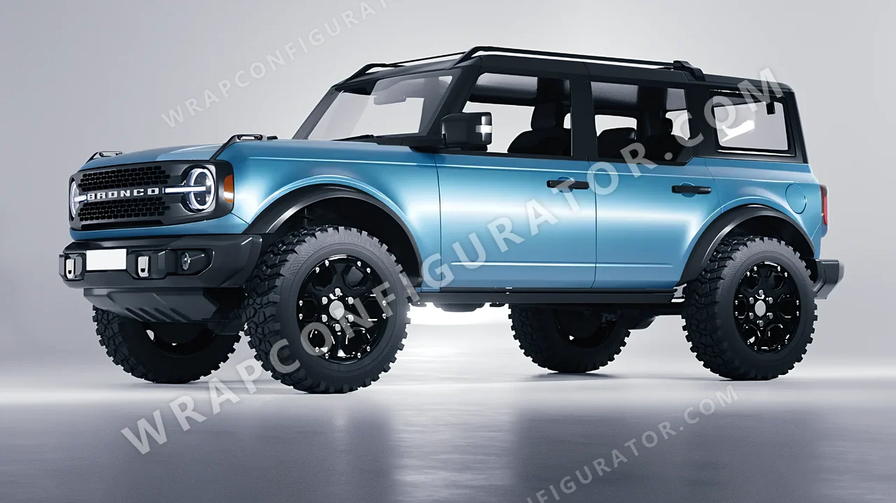 Blue Ford Bronco 2024 wrapped in 3M Satin Ocean Shimmer S327