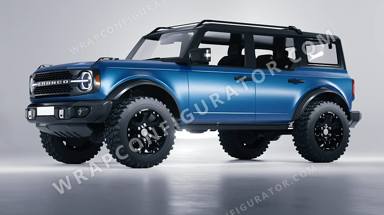 Blue Ford Bronco 2024 wrapped in 3M Satin Perfect Blue S347