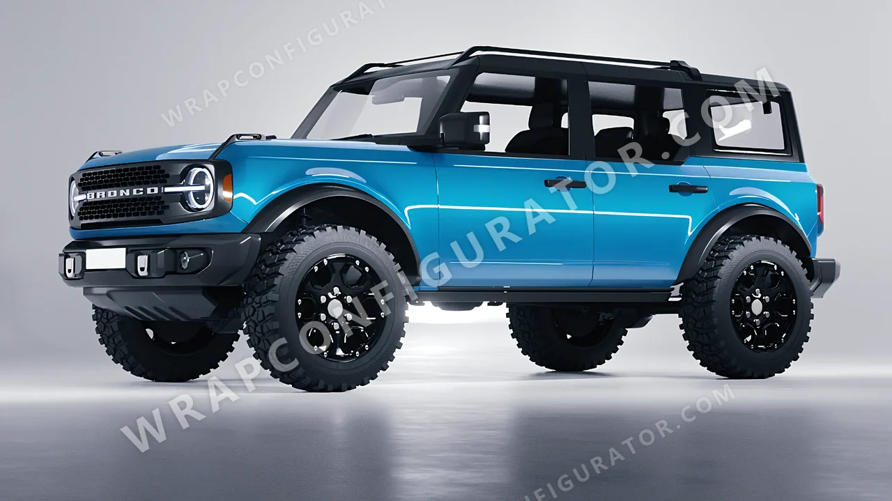 Blue Ford Bronco 2024 wrapped in Avery Dennison Aqua Blue SW900-636-O