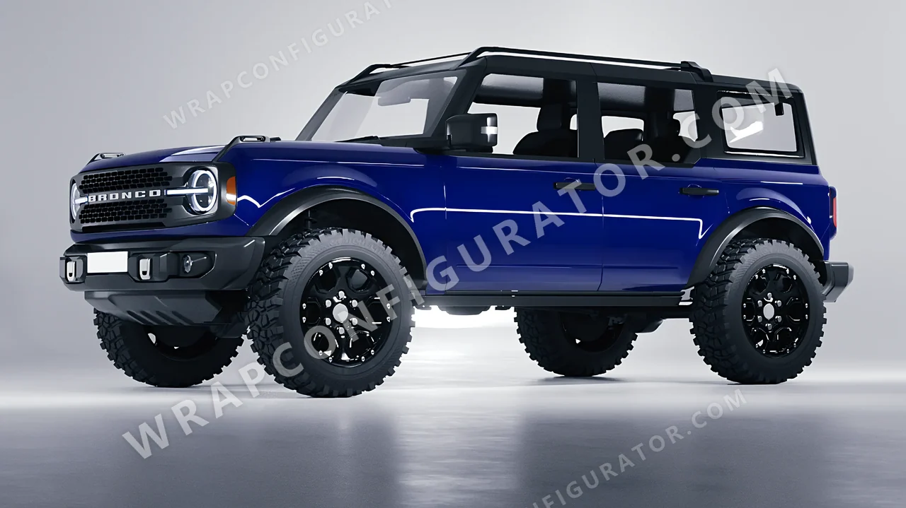 Blue Ford Bronco 2024 wrapped in Avery Dennison Dark Blue SW900-681-O