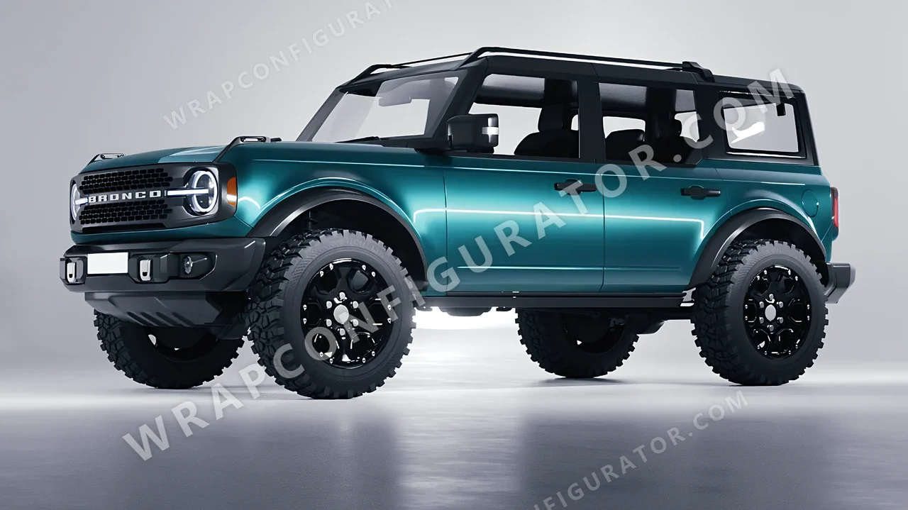 Blue Ford Bronco 2024 wrapped in Avery Dennison Satin Cool Teal SW900-716-S