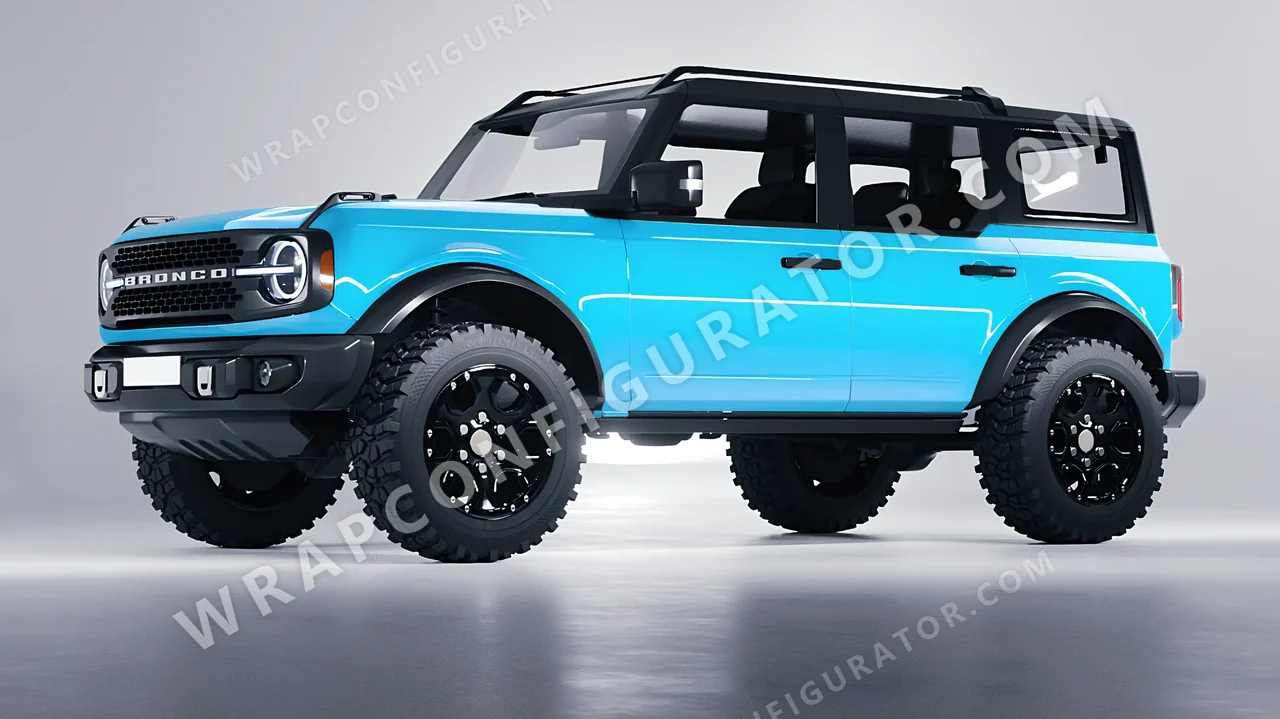 Blue Ford Bronco 2024 wrapped in Inozetek Dynamic PPF Coastal Blue DPPF913