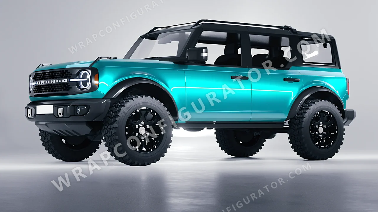 Blue Ford Bronco 2024 wrapped in Inozetek Dynamic PPF Turquoise Blue DPPF936