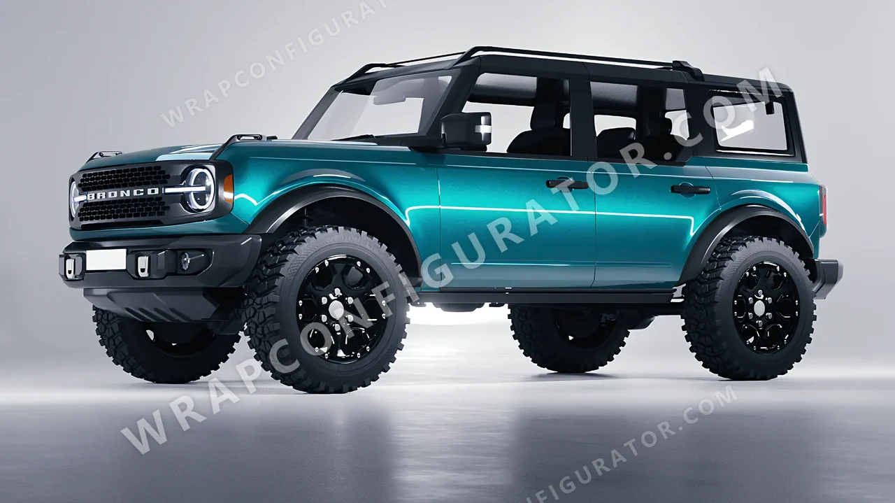Blue Ford Bronco 2024 wrapped in KPMF Dynamic Teal K75455