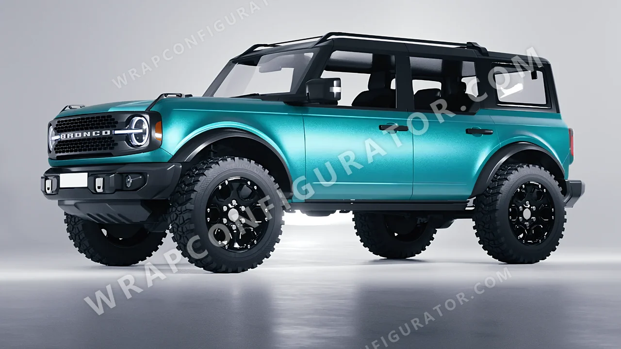 Blue Ford Bronco 2024 wrapped in KPMF Matt Dynamic Turquoise K75511
