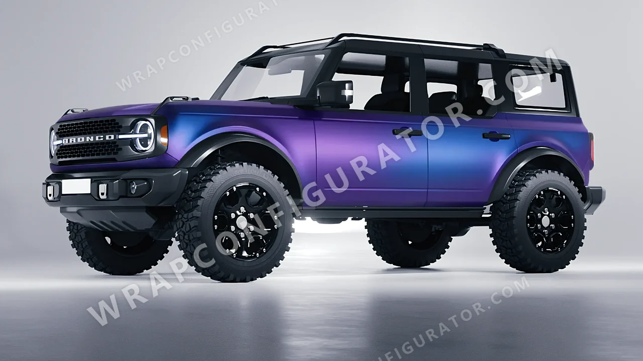 Blue Ford Bronco 2024 wrapped in KPMF Matt Purple Blue Iridescent K75566