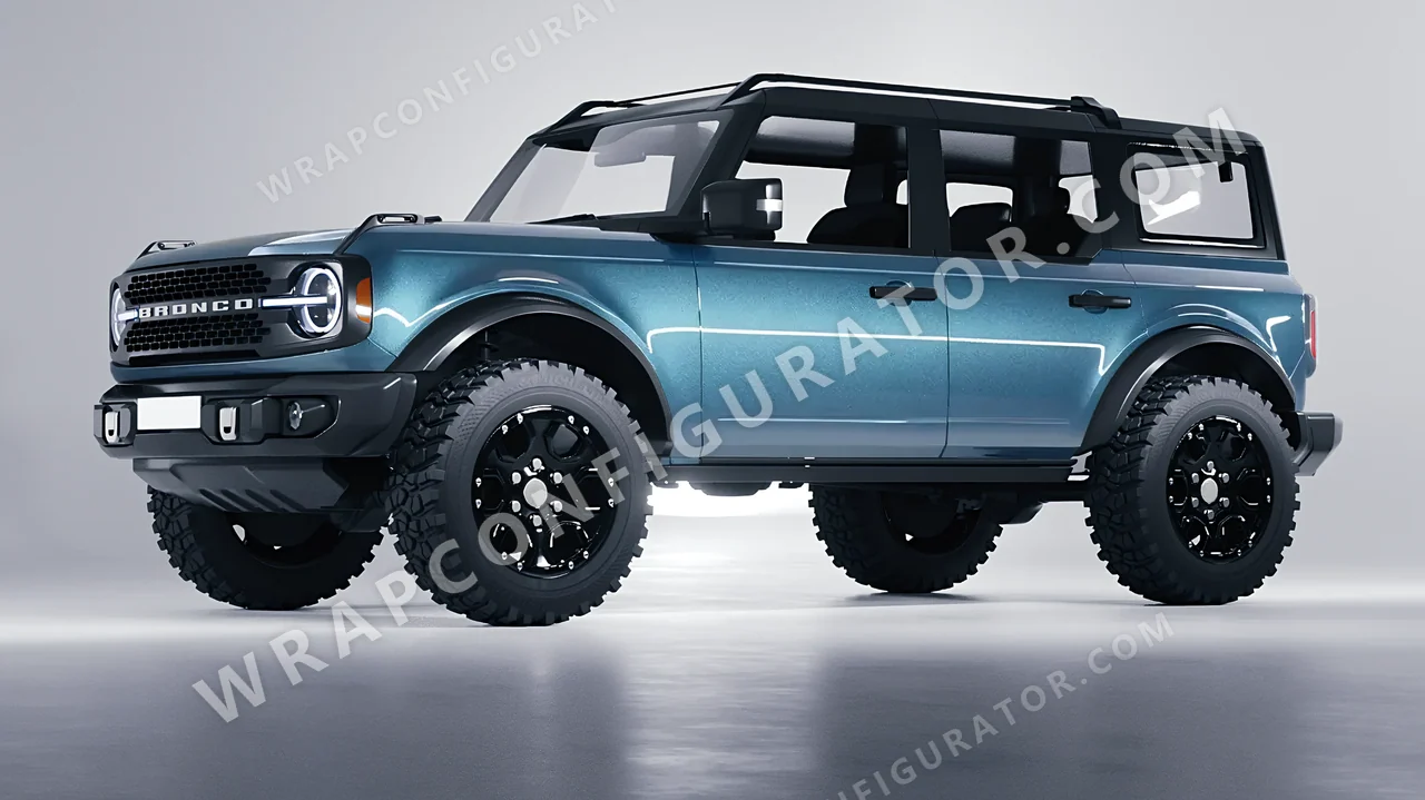 Blue Ford Bronco 2024 wrapped in ORACAL Ballistic Blue 970RA-571G