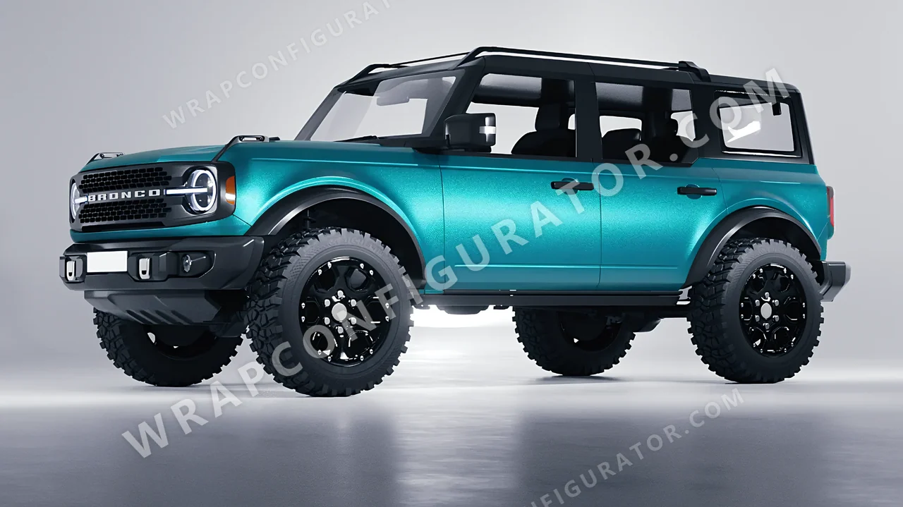 Blue Ford Bronco 2024 wrapped in ORACAL Matt Turbo Turquoise 970RA-182M