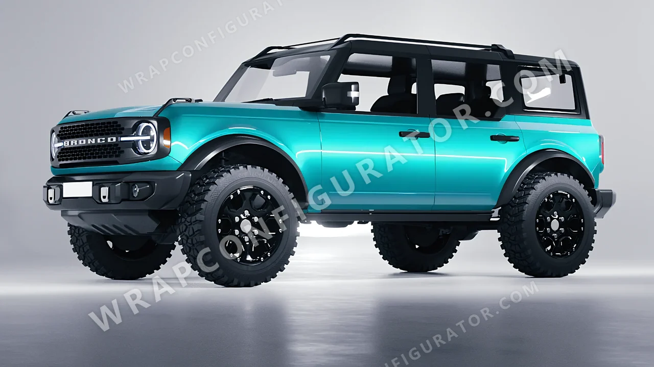 Blue Ford Bronco 2024 wrapped in ORACAL Turbo Turquoise 970RA-172G