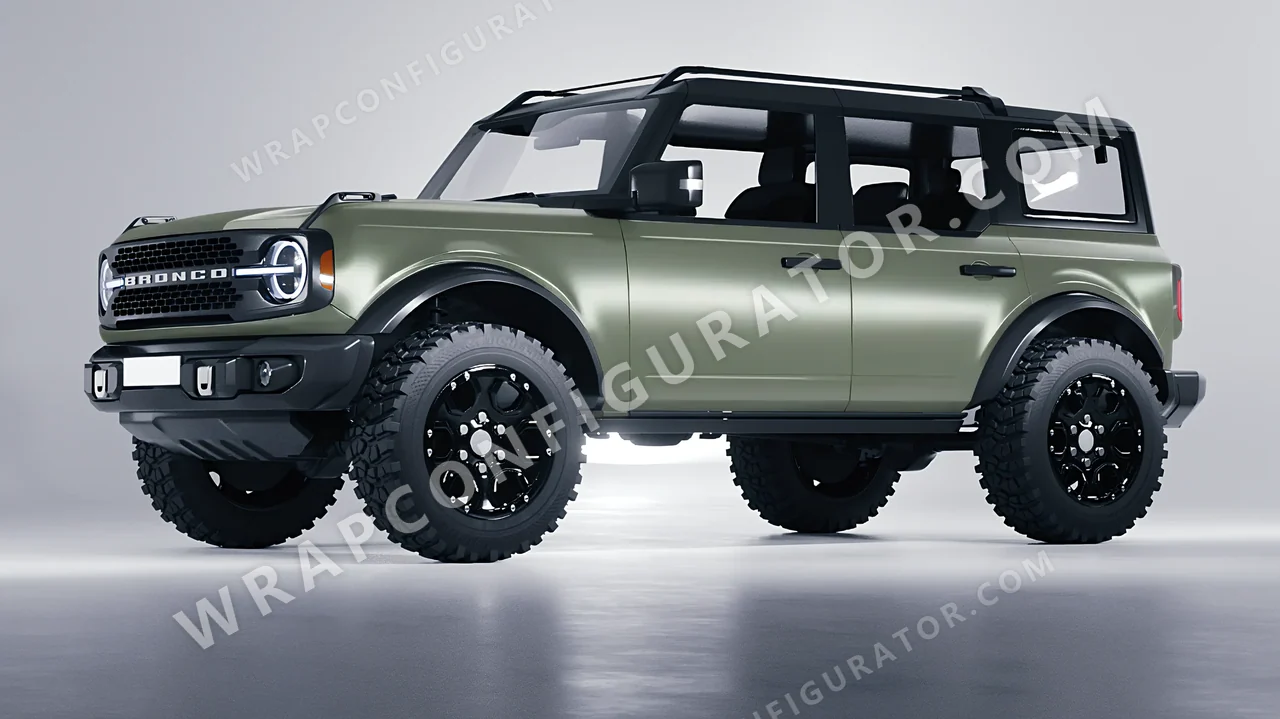 Green Ford Bronco 2024 wrapped in 3M Komodo Green S56