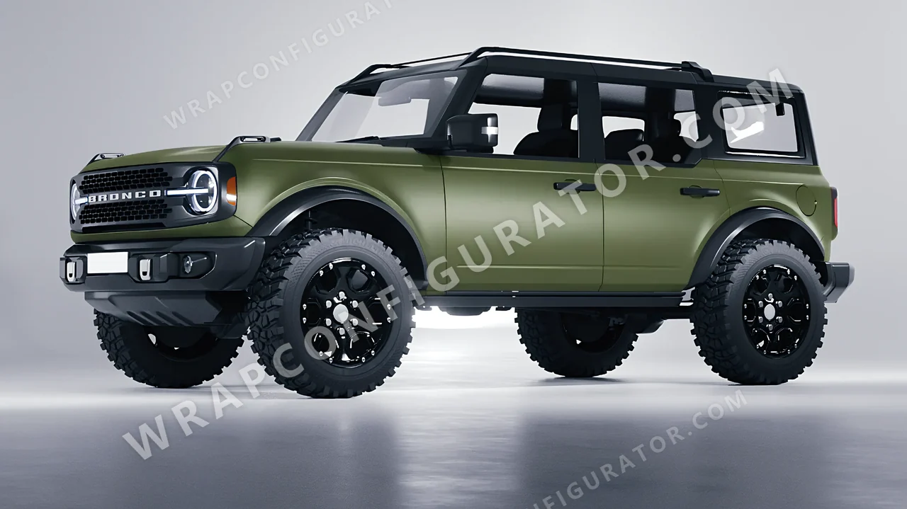 Green Ford Bronco 2024 wrapped in 3M Matte Military Green M26