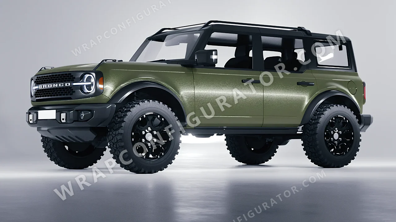 Green Ford Bronco 2024 wrapped in Avery Dennison Rugged Combat Green SW900-718-X
