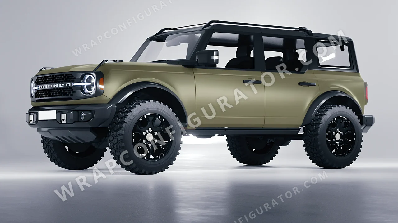 Green Ford Bronco 2024 wrapped in Colourshield PPF by HyperPro Khaki Green SMF05-P