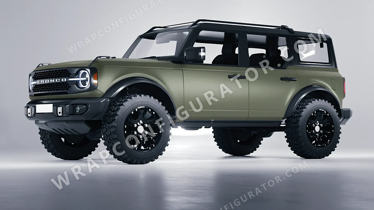 Green Ford Bronco 2024 wrapped in Inozetek Dynamic PPF Army Green DPPF810