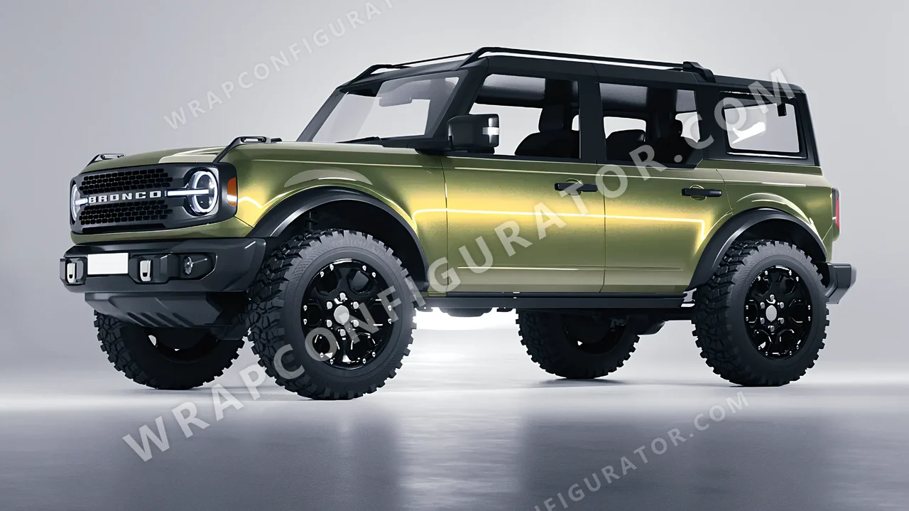 Green Ford Bronco 2024 wrapped in Inozetek Dynamic PPF Golden Green DPPF929