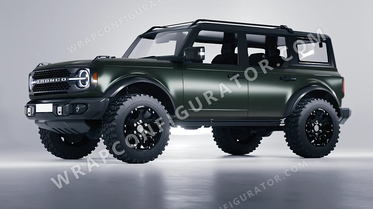 Green Ford Bronco 2024 wrapped in Inozetek Dynamic PPF Midnight Moss DPPF804