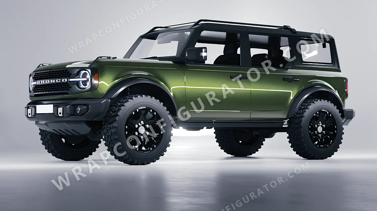 Green Ford Bronco 2024 wrapped in Inozetek Dynamic PPF Olive DPPF931