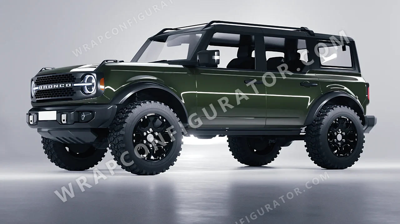 Green Ford Bronco 2024 wrapped in Inozetek Dynamic PPF Student Driver Olive SD103