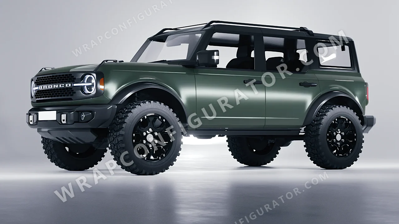Green Ford Bronco 2024 wrapped in KPMF Matt Platinum Dark Sage K75560