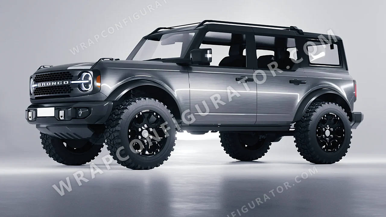 Grey Ford Bronco 2024 wrapped in 3M Brushed Steel BR201