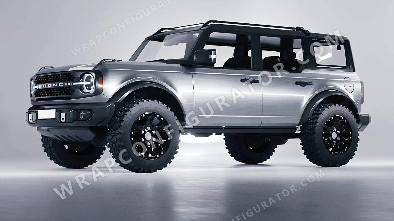 Grey Ford Bronco 2024 wrapped in 3M Brushed Titanium BR230