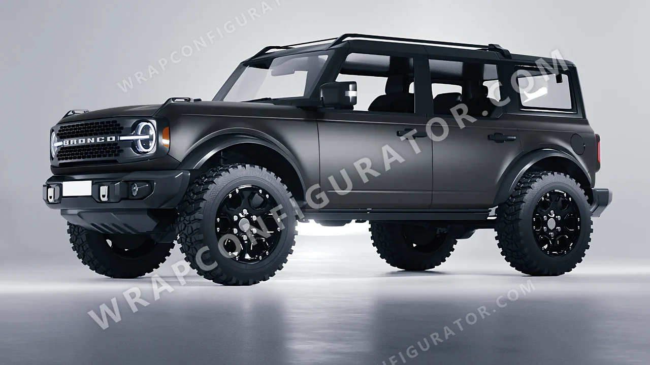 Grey Ford Bronco 2024 wrapped in 3M Matte Charcoal Metallic M211