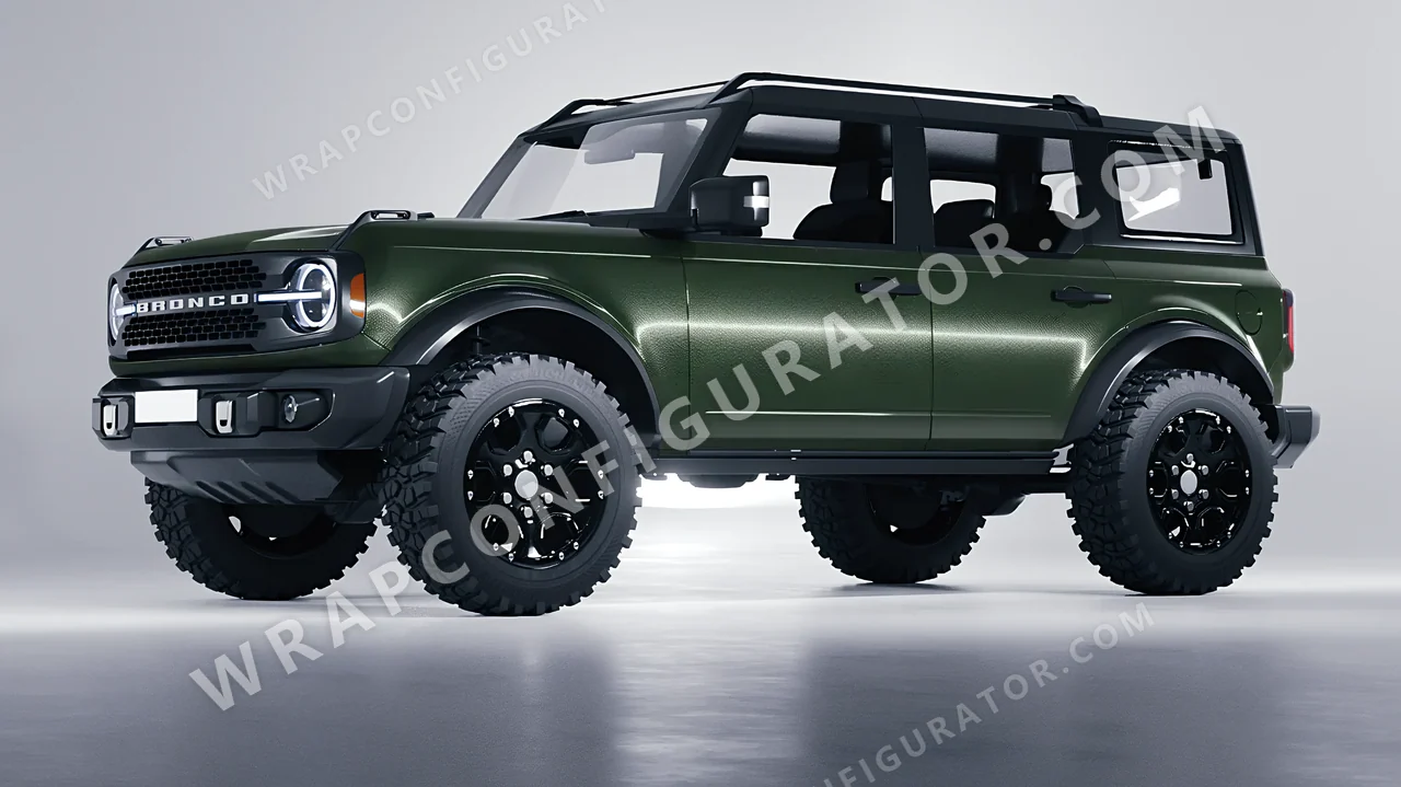 Grey Ford Bronco 2024 wrapped in 3M Shadow Military Green SB26