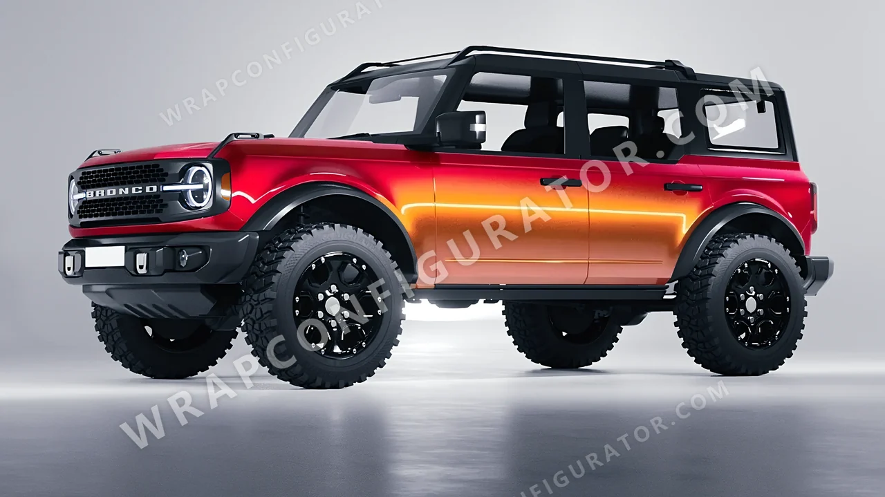 Orange Ford Bronco 2024 wrapped in ORACAL Gloss Sunset Shift 970RA-100G