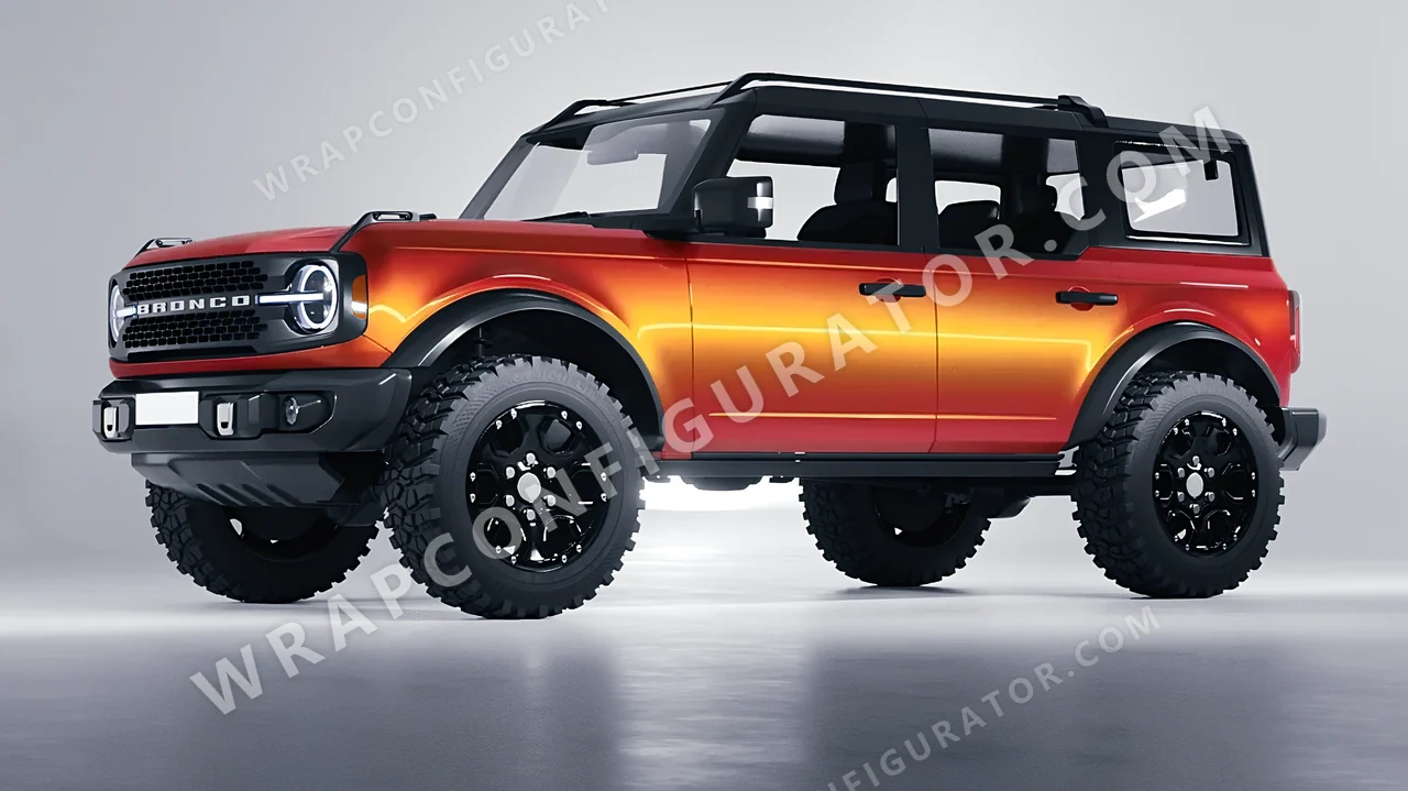 Orange Ford Bronco 2024 wrapped in ORACAL Matt Sunset Shift 970RA-100M