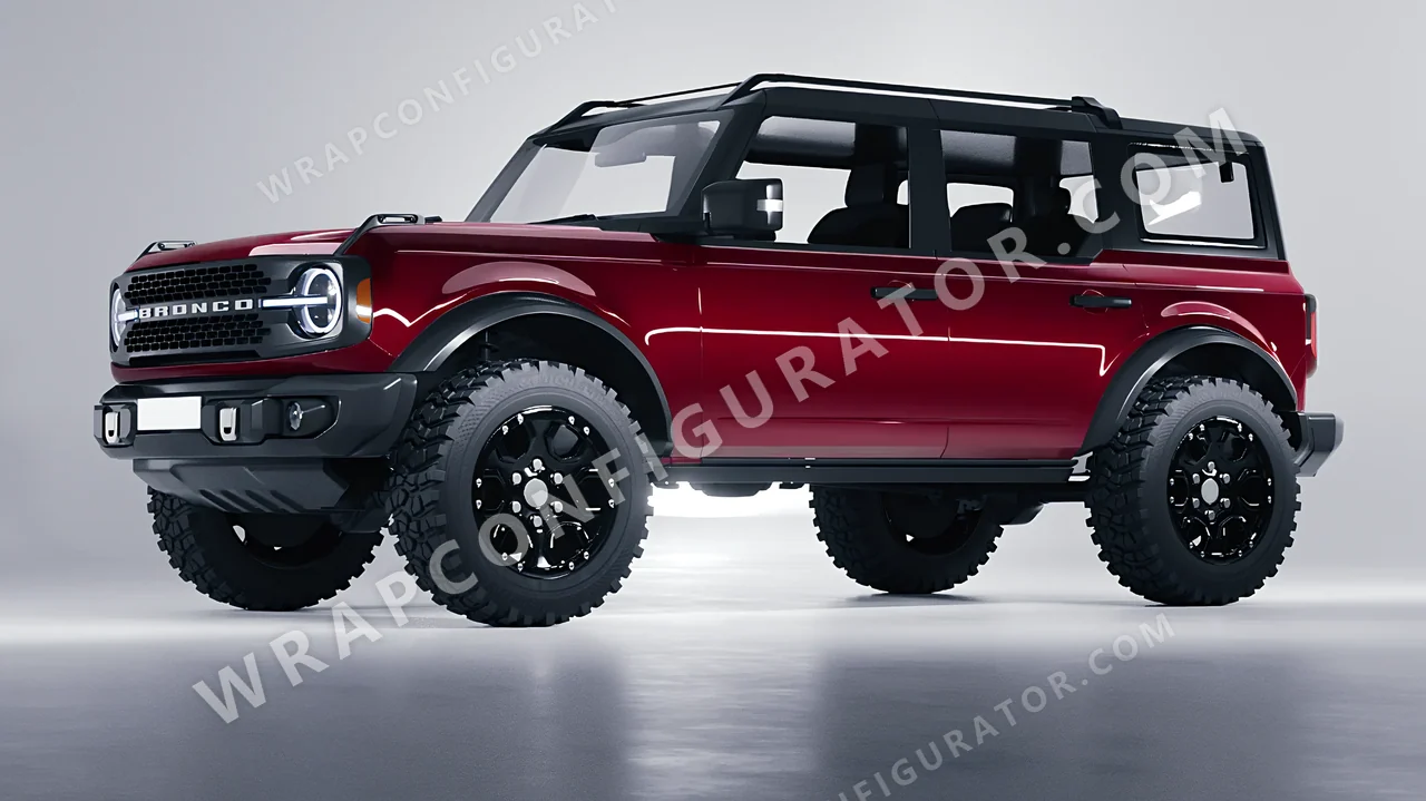 Red Ford Bronco 2024 wrapped in 3M Ruby Rosso HG73