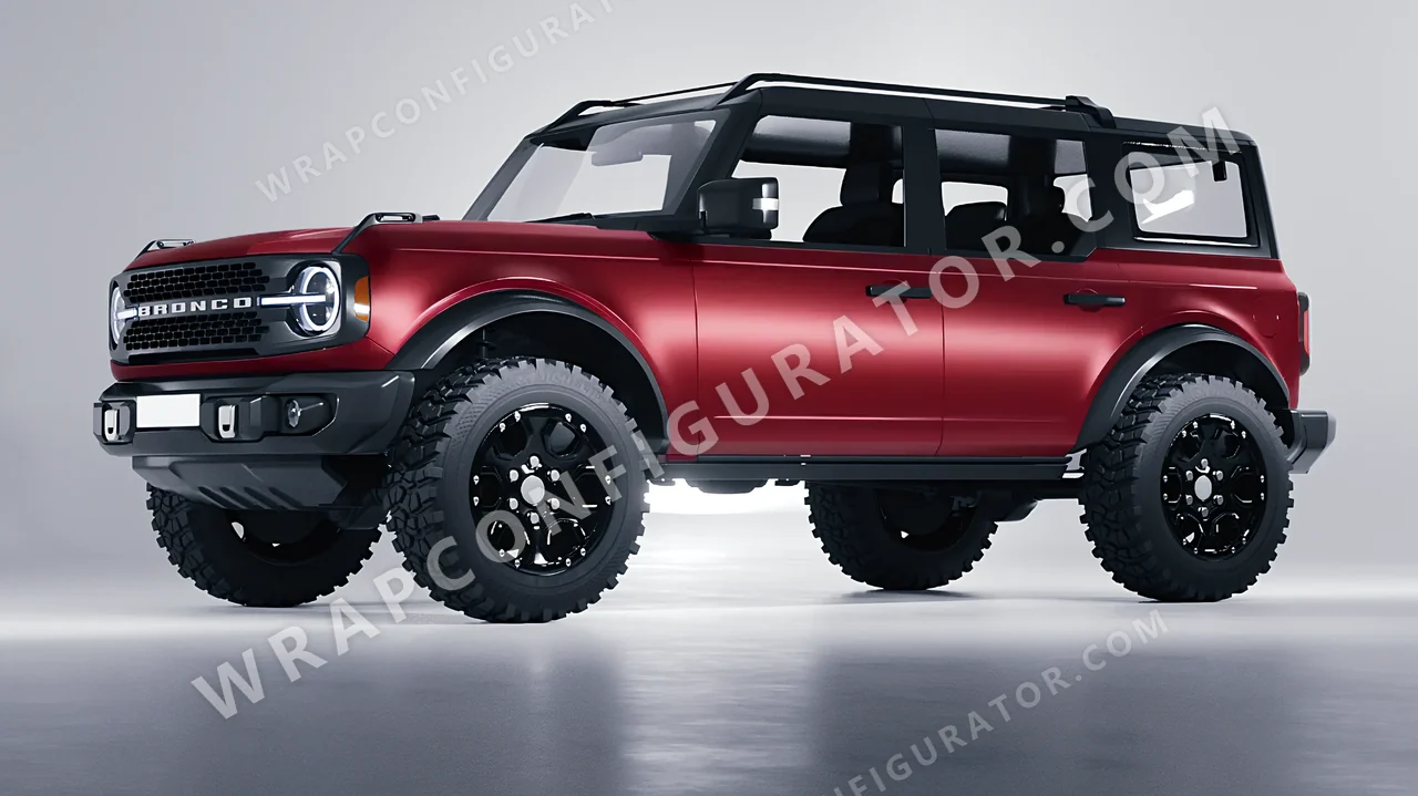Red Ford Bronco 2024 wrapped in 3M Satin Smoldering Red S363