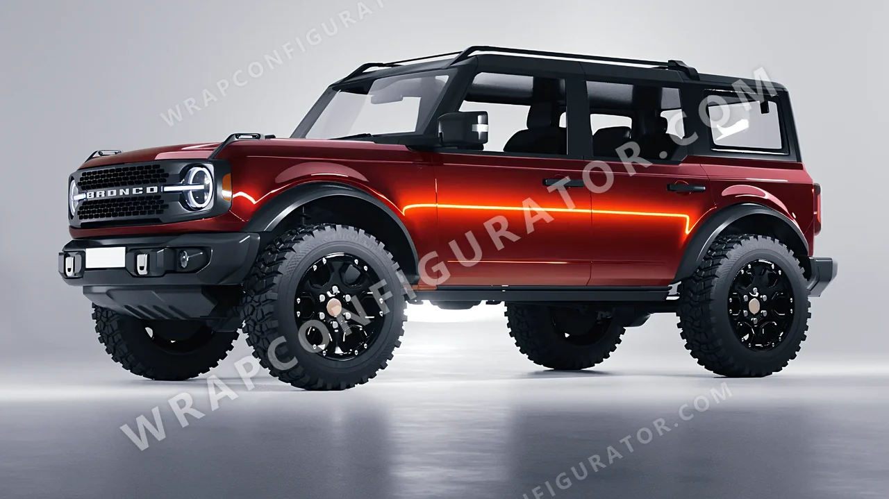 Red Ford Bronco 2024 wrapped in Inozetek Dynamic PPF Dragons Blood Red DPPF711