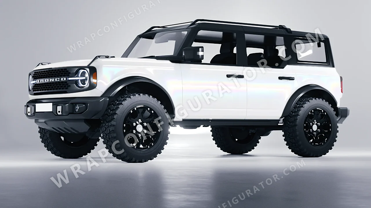 White Ford Bronco 2024 wrapped in 3M Satin Flip Ghost Pearl SP280