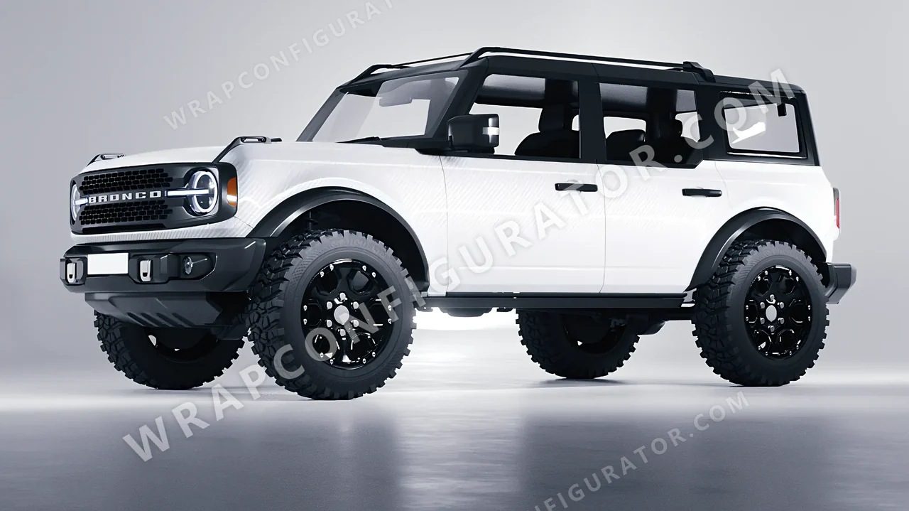 White Ford Bronco 2024 wrapped in Avery Dennison Carbon Fiber White SW900-115-X
