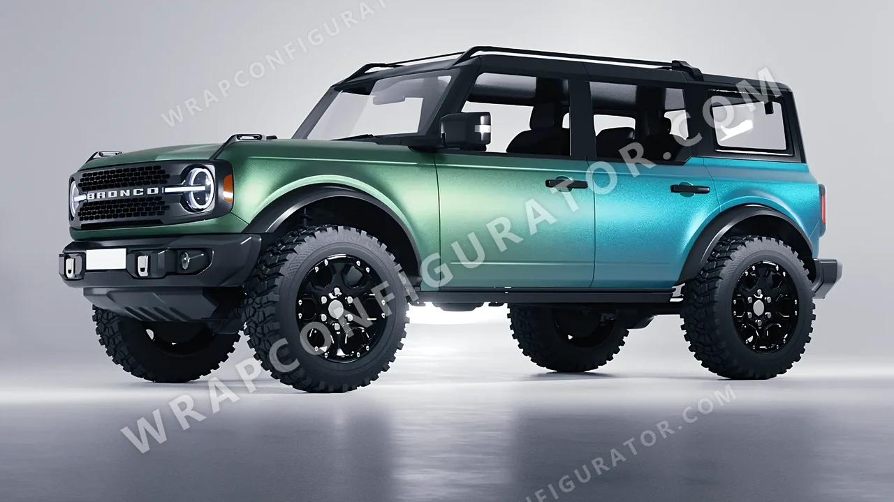 White Ford Bronco 2024 wrapped in KPMF Arctic Borealis K75509