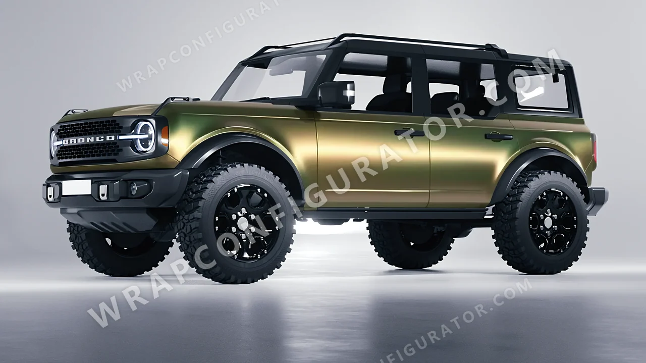 Yellow Ford Bronco 2024 wrapped in 3M Golden Aurora SP264