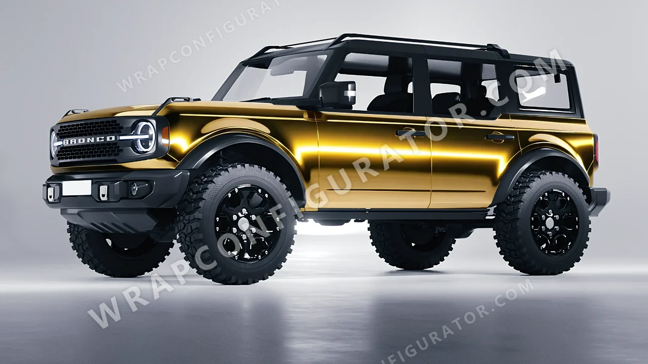 Yellow Ford Bronco 2024 wrapped in Avery Dennison Gold SF100-604-S