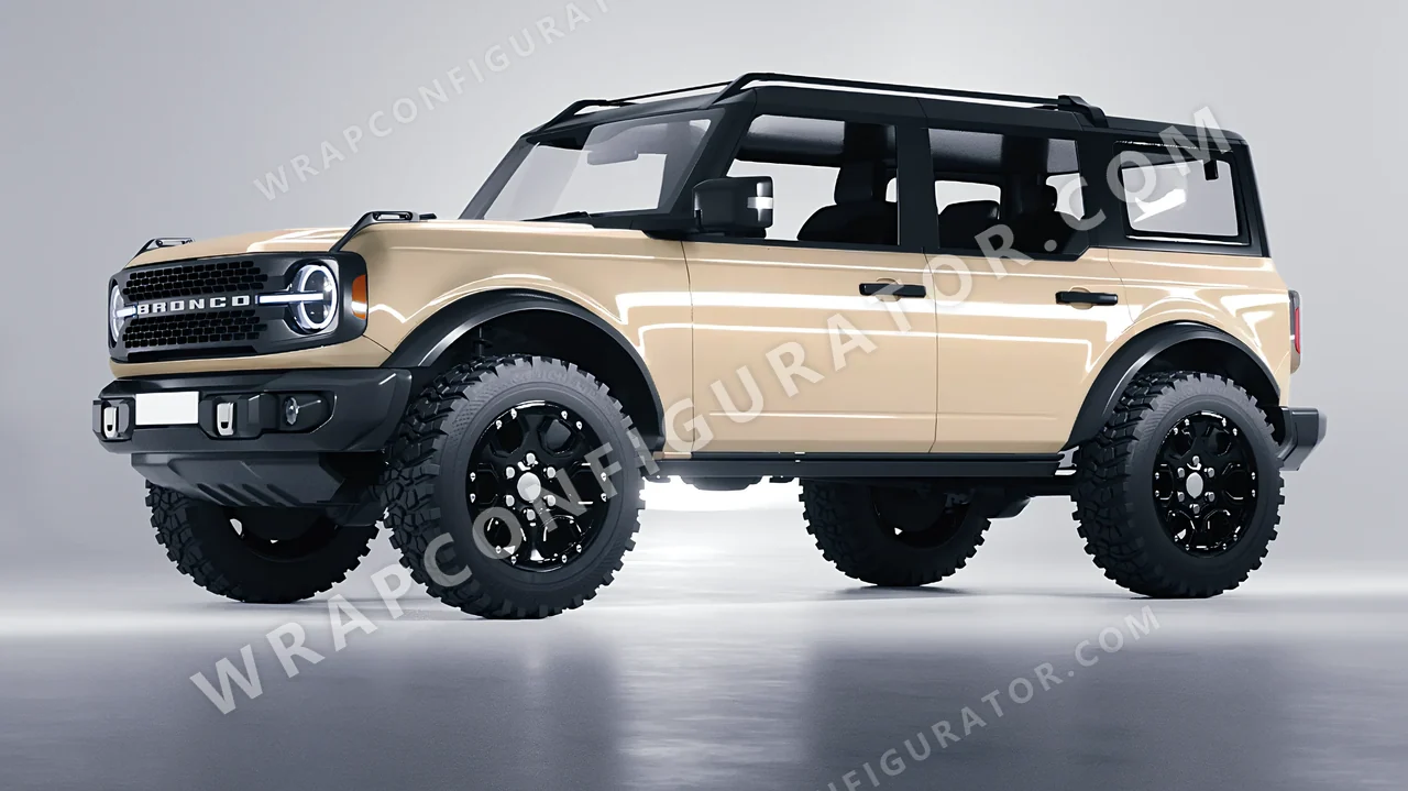 Yellow Ford Bronco 2024 wrapped in ORACAL Taxibeige 970RA-809G