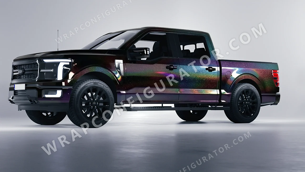Black Ford F-150 Lariat 2024 wrapped in 3M Black Psychedelic HGP221