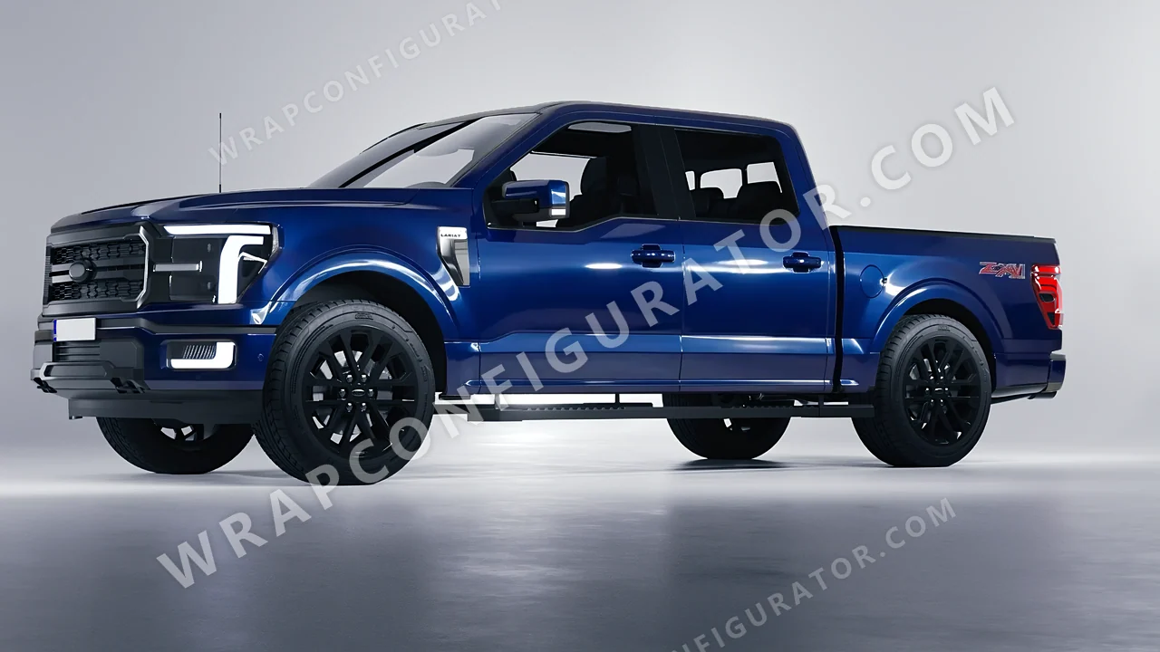 Black Ford F-150 Lariat 2024 wrapped in 3M Gloss Midnight Blue GP272