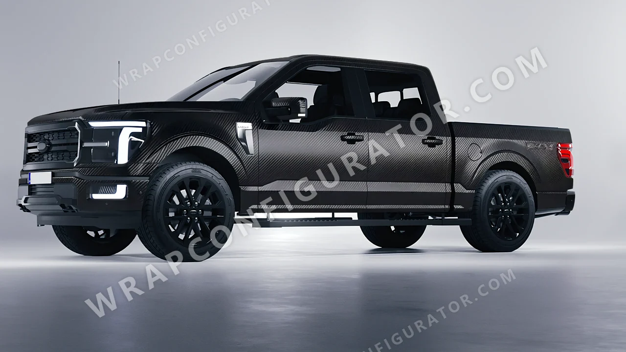 Black Ford F-150 Lariat 2024 wrapped in Avery Dennison Carbon Fiber Black SW900-194-X