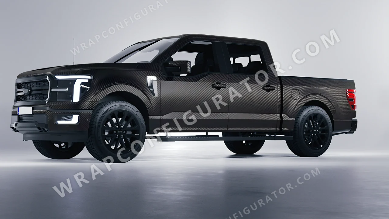 Black Ford F-150 Lariat 2024 wrapped in KPMF Black Fibre Vehicle Wrapping System K87021