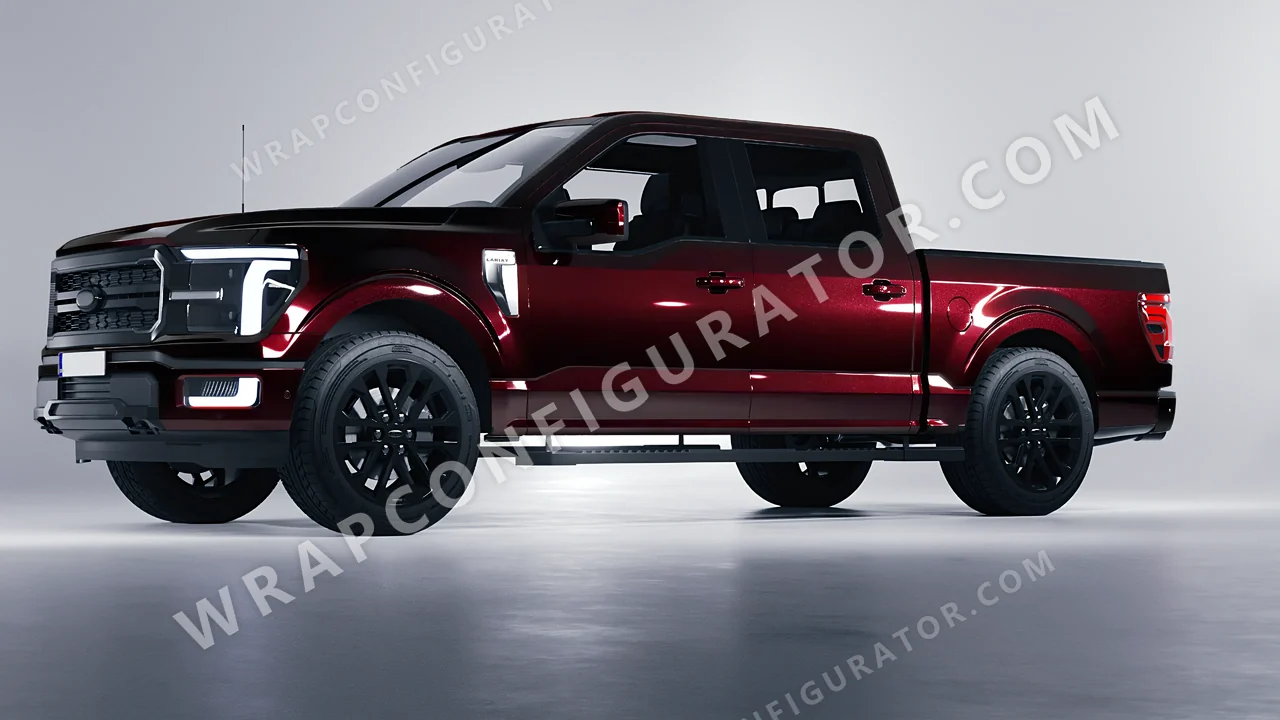 Black Ford F-150 Lariat 2024 wrapped in KPMF Midnight Crimson Bloom K75447