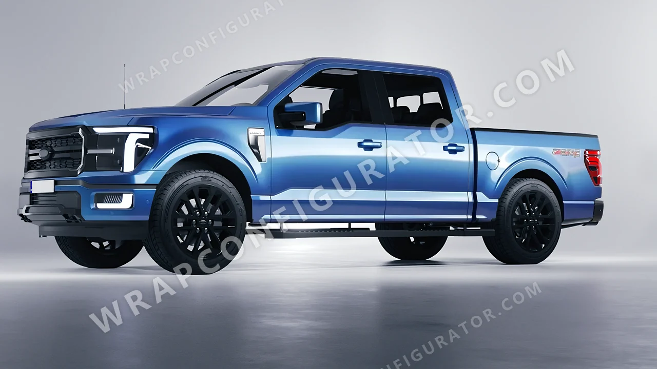 Black Ford F-150 Lariat 2024 wrapped in ORACAL Jetstream Blue 970RA-963G