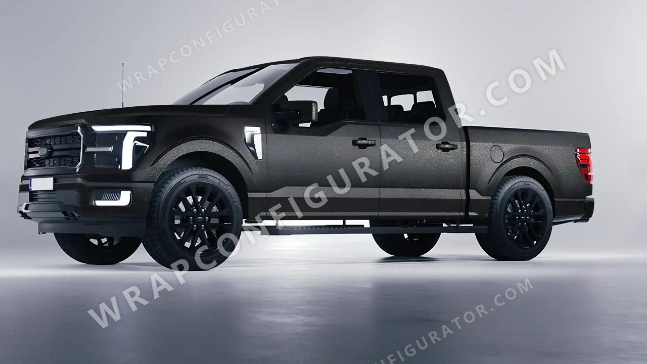 Black Ford F-150 Lariat 2024 wrapped in ORACAL Matt Black Galactic Gold 970RA-905M