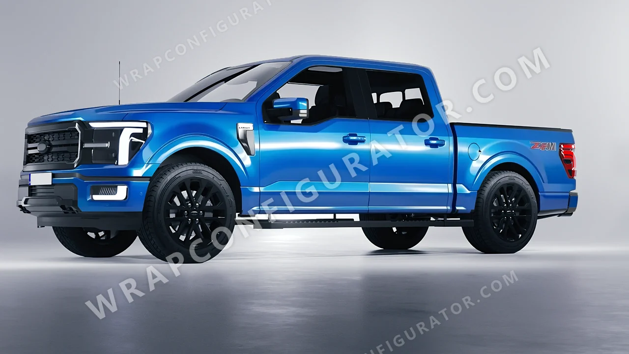 Blue Ford F-150 Lariat 2024 wrapped in 3M Gloss Blue Fire G337