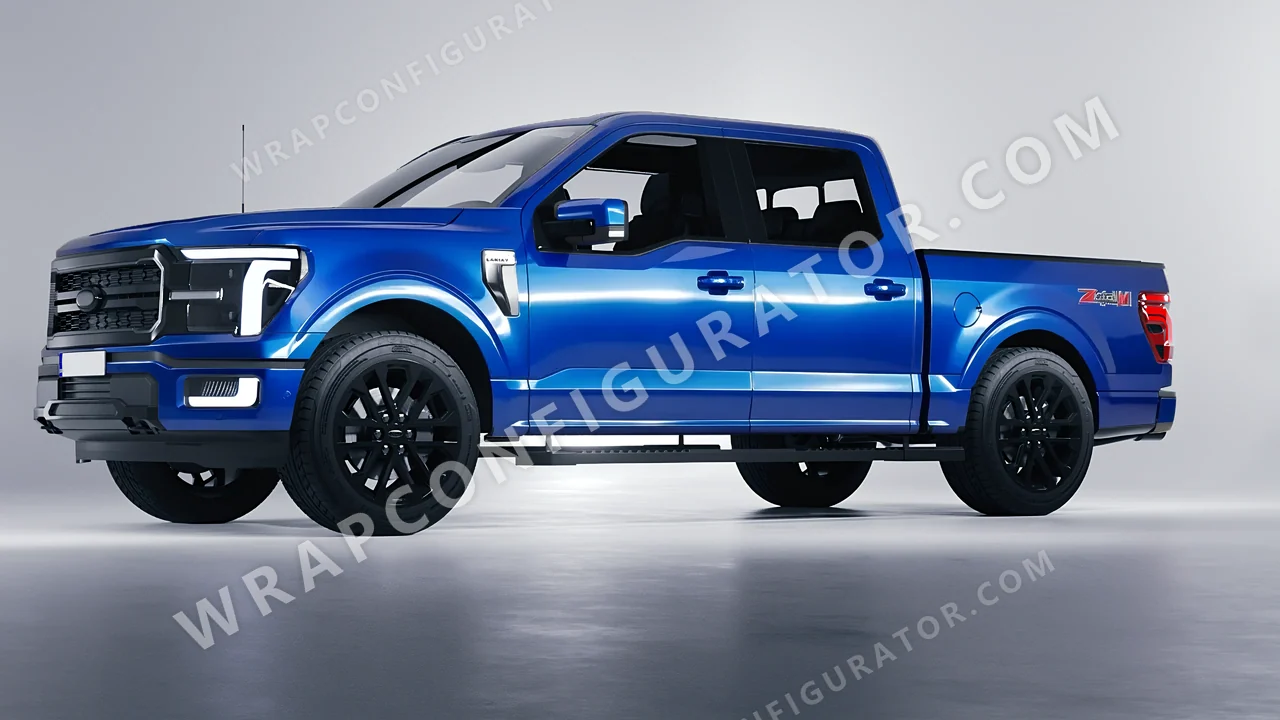 Blue Ford F-150 Lariat 2024 wrapped in 3M Gloss Blue Metallic G227